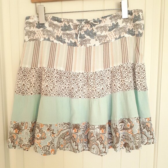 Columbia Cotton Gauze Short Full Skirt Multi-Pattern Blue Brown Size M - Picture 1 of 8